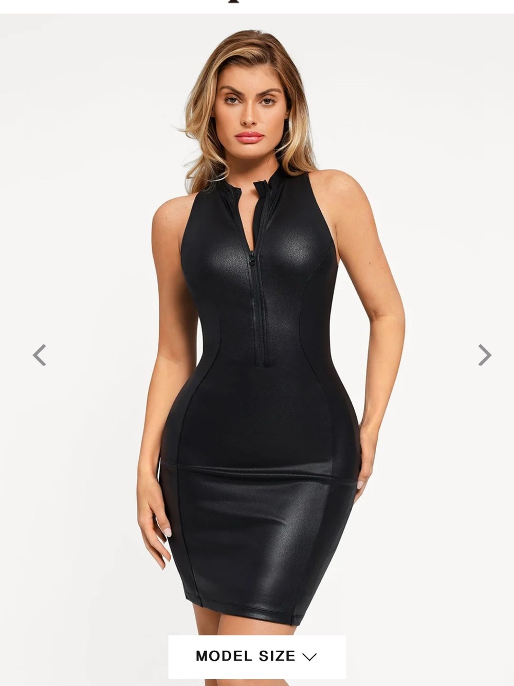 NWT Popilush Shapewear Sculpting Faux Leather Zip Front Midi Dress